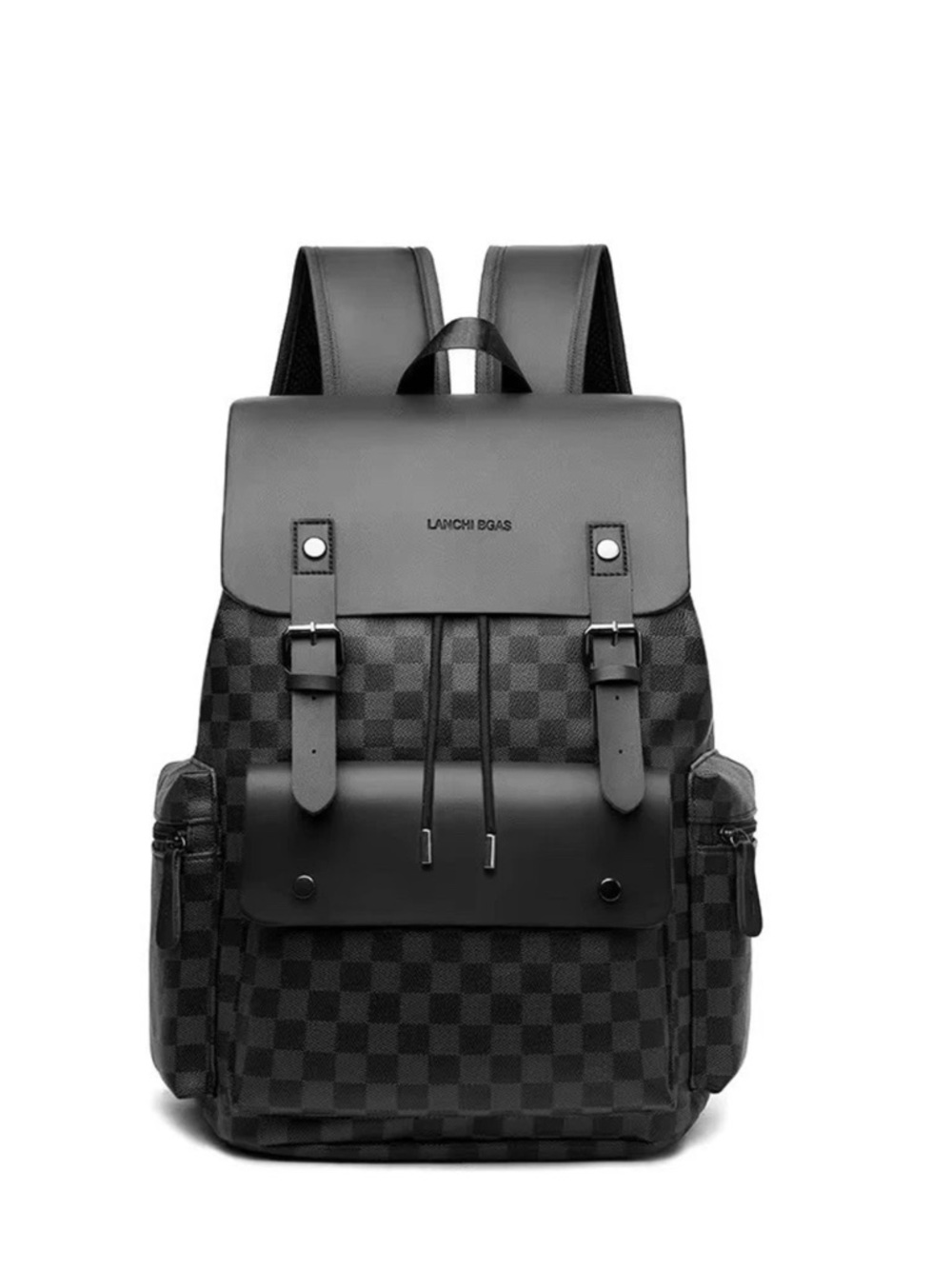 Black Check-Pattern Men's Backpack